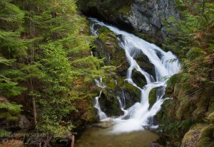 Idaho, North, Bonner County. Hunt Creek Falls in the Priest Lake State Forest in late summer.