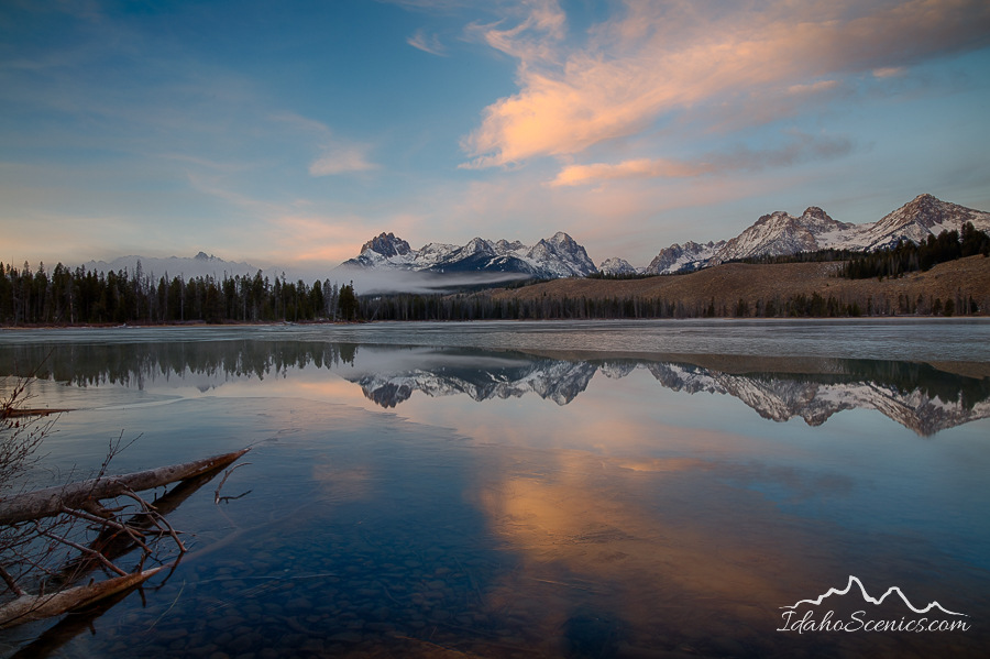 Idaho, South Central, Stanley. Little Redfish Lake on a November morning.