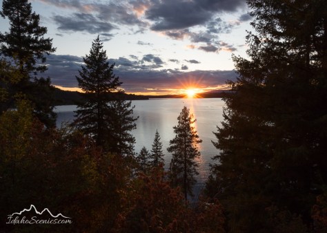Idaho, North, Kootenai County, Hayden. A late summer sunset over Hayden Lake.